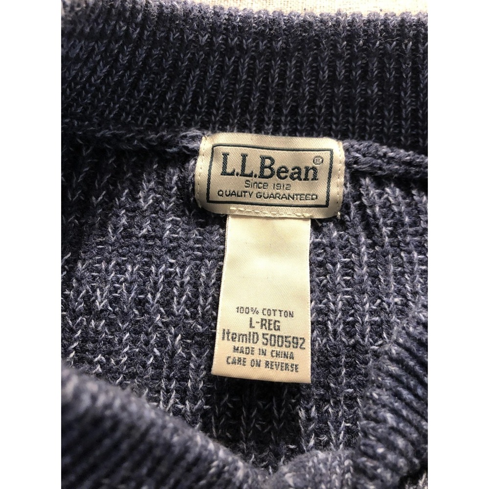 L.L.Bean Sweater Mens Large Blue Henley 4 Button Cotton Knit Marled Raglan - Picture 7 of 7